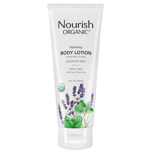 Nourish Organic Body Lotion, Lavender Mint, Hydrating for Dry Skin, 8 Oz + Washable Cotton Round