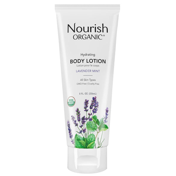 Nourish Organic Body Lotion, Lavender Mint, Hydrating for Dry Skin, 8 Oz + Washable Cotton Round