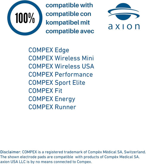 20 axion TENS Unit Electrode Pads, 2x2'' Replacement Pads for Compex Muscle Stimulators, Reusable