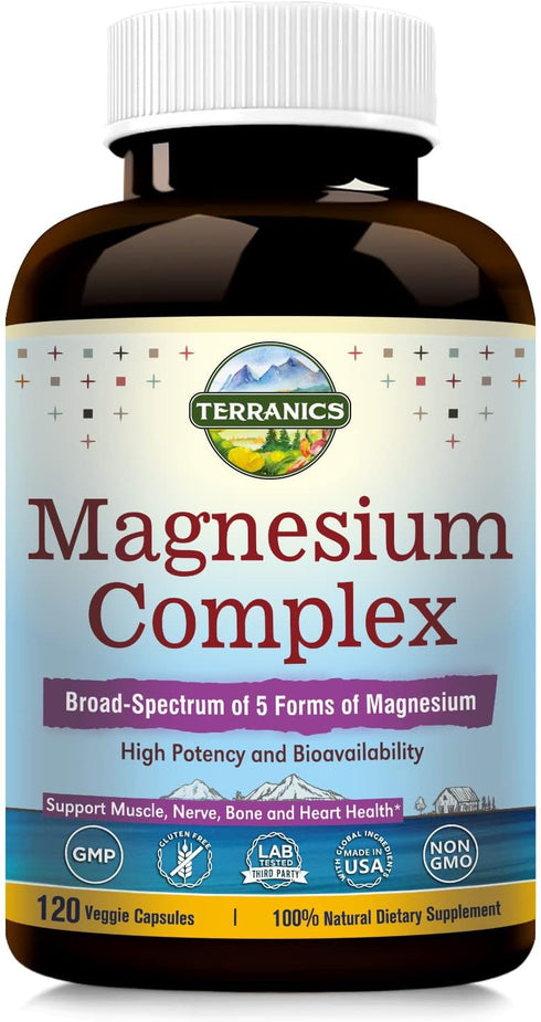 Terranics 5-in-1 Magnesium Complex Supplement 500mg - High Absorption Magnesium Glycinate Citrate Malate Aspartate
