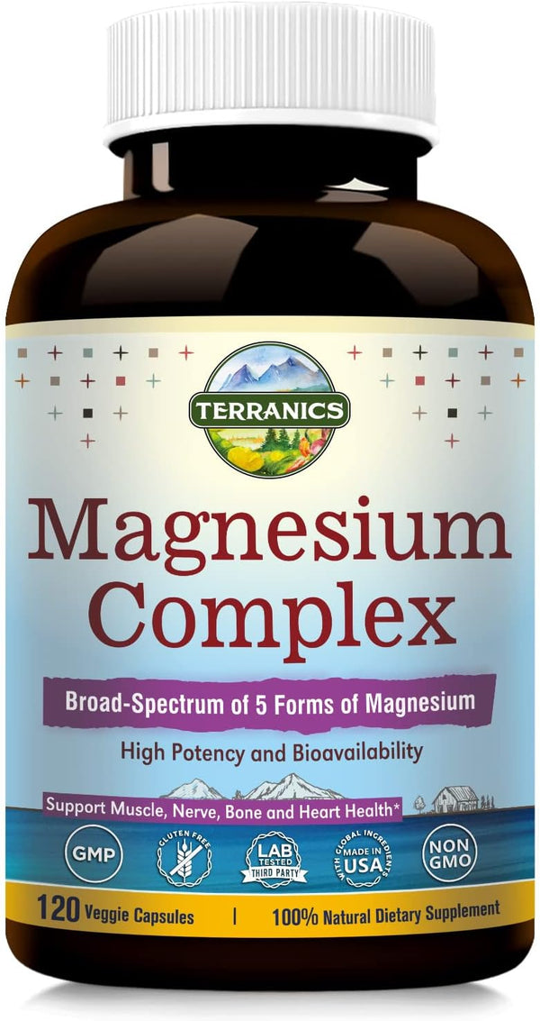 Terranics 5-in-1 Magnesium Complex Supplement 500mg - High Absorption Magnesium Glycinate Citrate Malate Aspartate