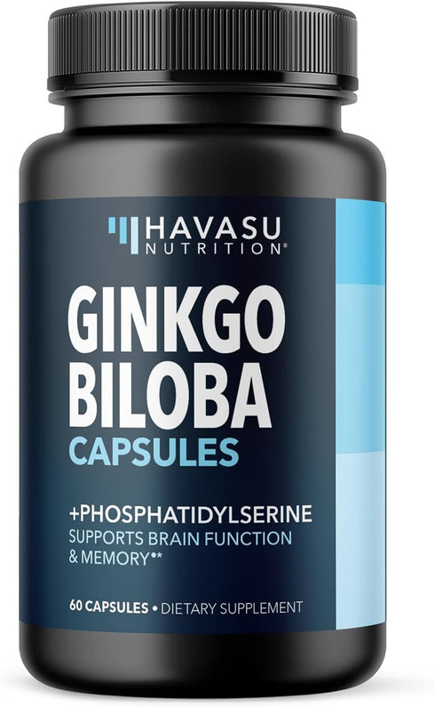 Ginkgo Biloba 120mg Nootropic Supplement, Supports Brain Health, Memory & Focus, 60 Non-GMO Capsules