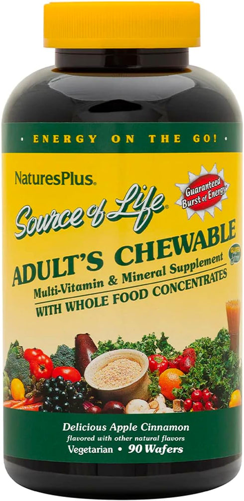 Natures Plus Source of Life Adult Chewable Multivitamin - 90 Vegetarian Wafers, Apple Cinnamon Flavor