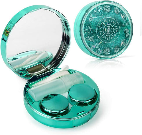Contact Lens Case, Bling Constellations Travel Kit with Tweezers, Remover Tool, Mirror & Solution Bottle (Green)