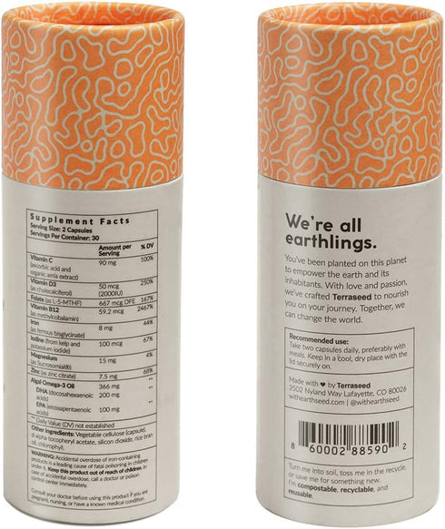 Complete Vegan Multivitamin with Iron, Omega 3, Vitamin D3, Folate, Zinc, Vitamin B12, 30 Day Supply