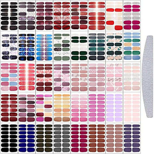 Maitys 560 Pieces Nail Polish Strips Decals, 40 Sheets Full Wrap Self Adhesive Gel Fingernail Art with File for Women