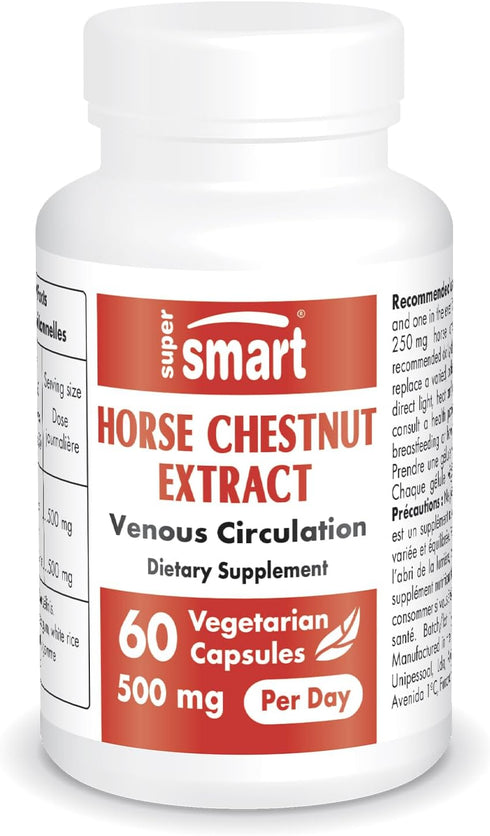 Supersmart Horse Chestnut Extract, 500mg per Day, 20% Aescin Supplement, Non-GMO & Gluten Free, 60 Vegetarian Capsules