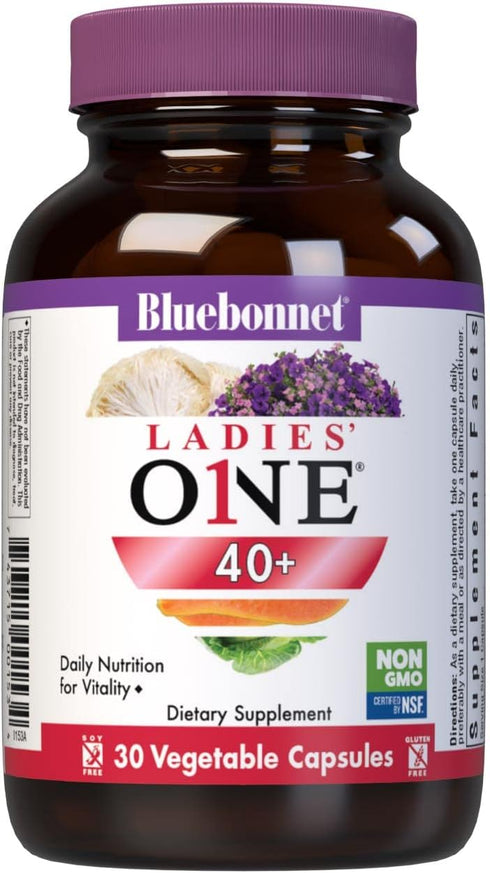 Bluebonnet Nutrition Ladies’ ONE 40+ Whole Food-Bed Multiple, 30 Vegetable Capsules, Non-GMO, Gluten Free