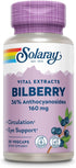 Bilberry Extract 160 mg SOLARAY, Eye Health & Circulation Support, 36% Anthocyanosides Plus Blueberry, Vegan, 30 VegCaps