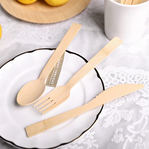 Banbu 100PK Bamboo Cutlery Disposable Knives, 6.7" 100% Compostable Biodegradable Travel Knife for Camping/Party/Travel
