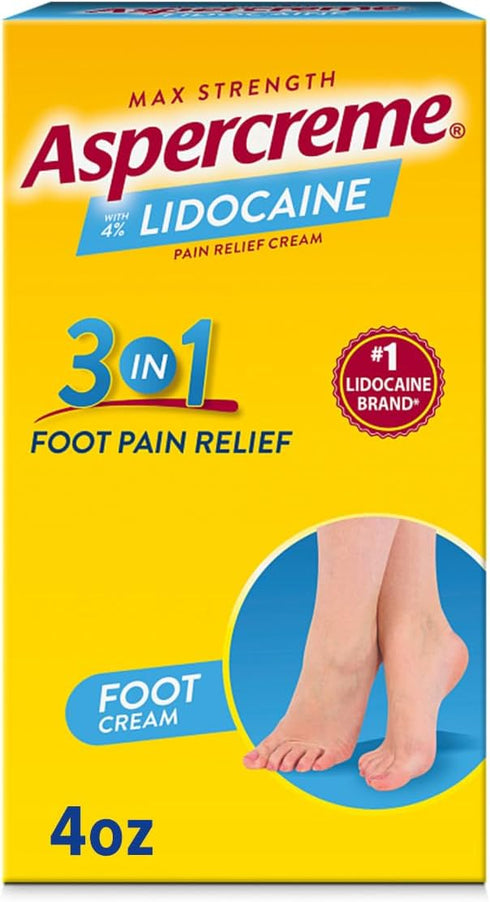 Aspercreme Lidocaine Foot Pain Relief Cream - Numbing Topical Analgesic with Aloe, 4 Oz