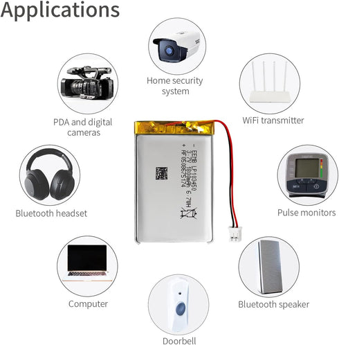 EEMB 3.7V 1800mAh 103450 Lipo Lithium Polymer Battery Pack with 2 Wires JST 2.0mm Connector for Speaker and Wireless