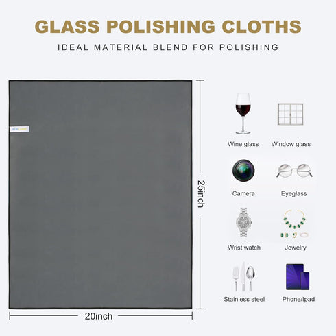 SINLAND Microfiber Glass Polishing Cloths, Large Size, 20 Inch x 25 Inch, Pack of 2, Lintless Drying Towels, Dark Grey