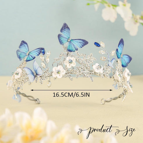 Unicra Silver Butterfly Tiaras and Crowns Leaf Queen Rhinestone Bridal Wedding Tiara Hair Accessories for Women and