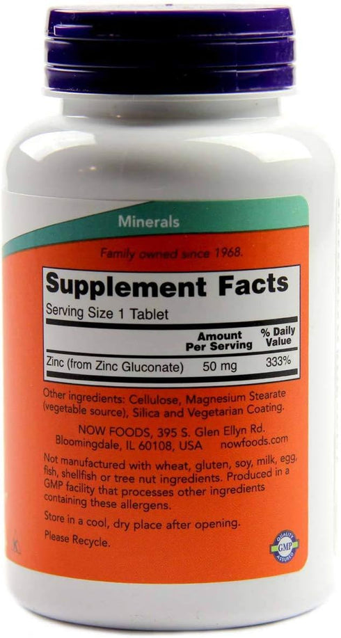 NOW Foods Zinc Gluconate, 100 Tablets / 50mg