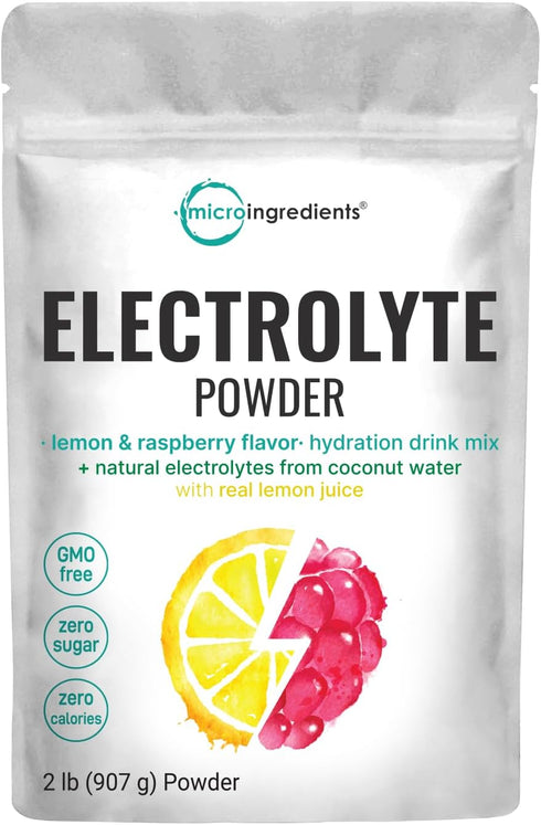 Micro Ingredients Hydration Electrolyte Powder, 2lbs (139 Servings), Keto & No Sugar, Lemon Raspberry Flavor