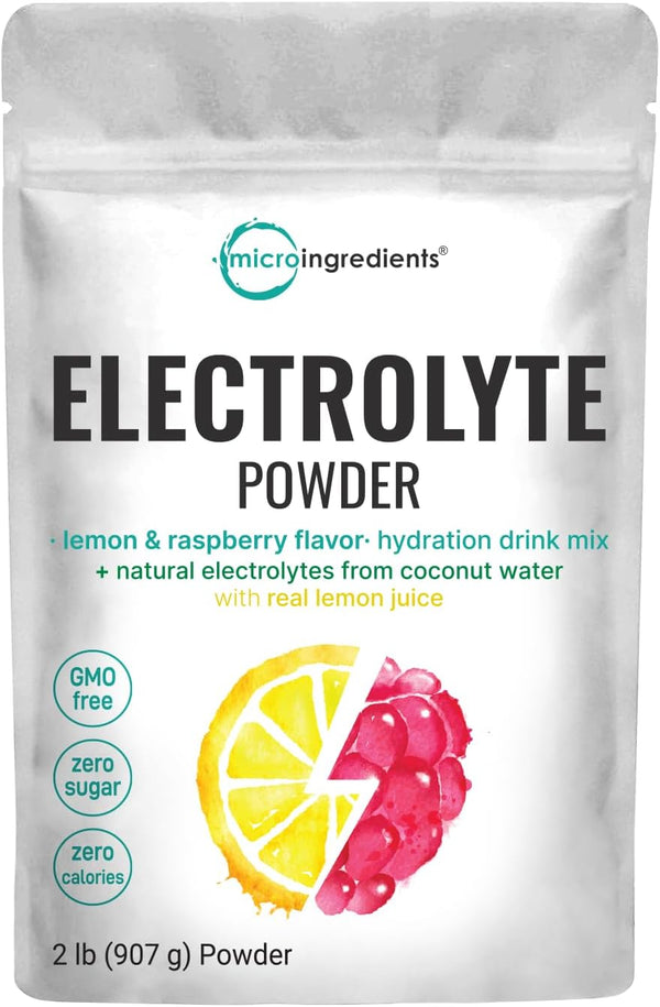 Micro Ingredients Hydration Electrolyte Powder, 2lbs (139 Servings), Keto & No Sugar, Lemon Raspberry Flavor