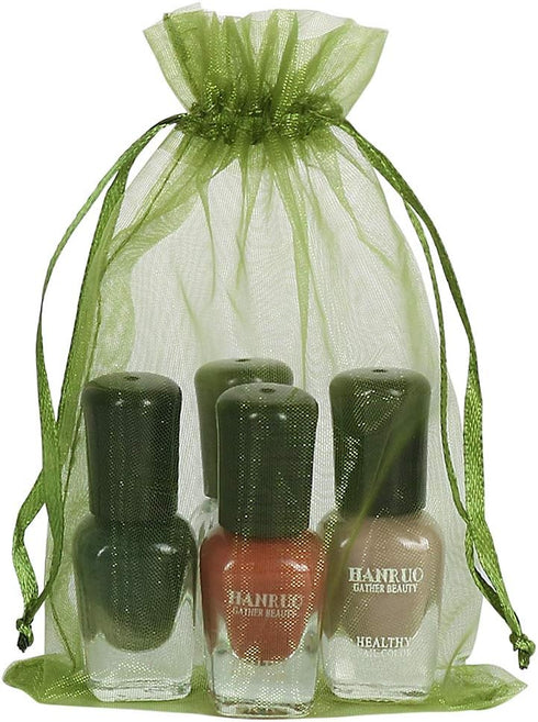 HRX Package 100pcs Olive Green Organza Drawstring Bags - 4 x 6 inch Candy Mesh Gift Bags Jewelry Pouches