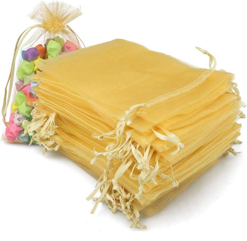 G2PLUS Gold Organza Bags, 4×6 Inches, 100PCS with Drawstring, Sheer Mesh Jewelry Pouches for Christmas