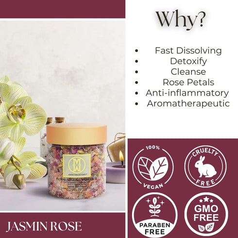 Natural Floral Soaking Bath Salt - Detox Body & Foot Soak with Rose & Jasmine Petals