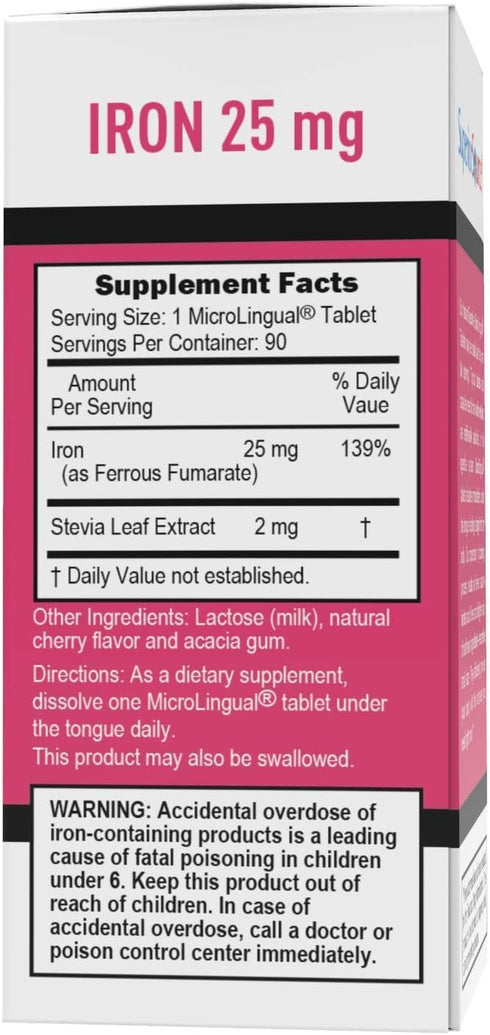Just Women Iron 25 mg (Ferrous Fumarate) MicroLingual Tablets, 90 Count, Non-GMO, Quick Dissolve, Easily Absorbed