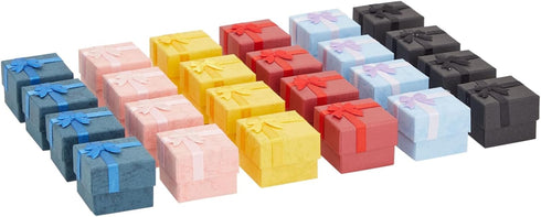 Juvale Ring Boxes Set - 24 Pack Multi-Color Cardboard Square 1.6x1.2x1.6 inches with Lids & Bows