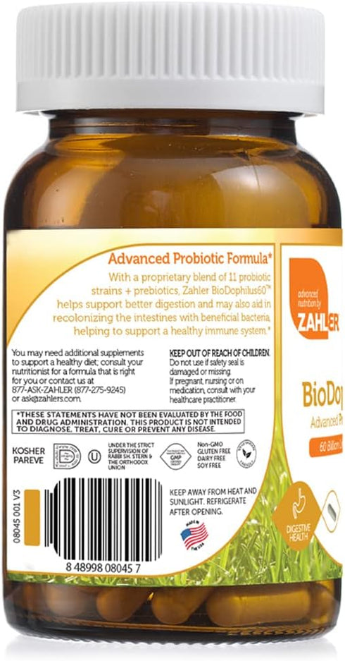 Zahler Biodophilus, 60 Billion Live Cultures, Supports Digestive Health, 30 Capsules