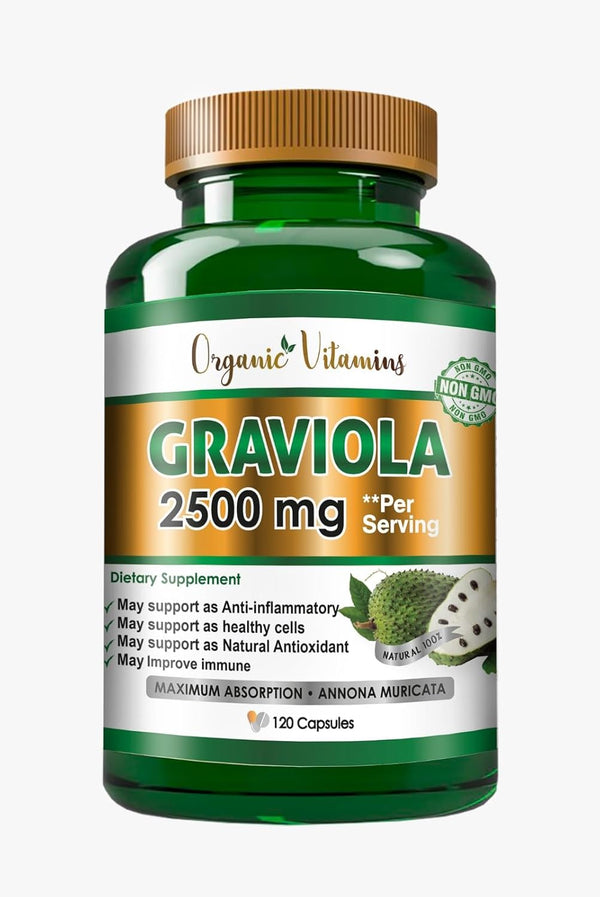 Graviola Soursop 2500 mg Natural Dietary Supplement, Leaf & Fruit Extract, 120 Capsules Made in The USA.