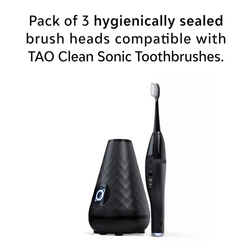TAO Clean Umma Diamond Sonic Toothbrush Replacement Heads, Black (3-Pack) for Electric Toothbrush and Docking Station