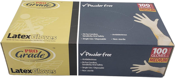 Pro Grade Powder Free Latex Gloves, Medium, 100 Gloves