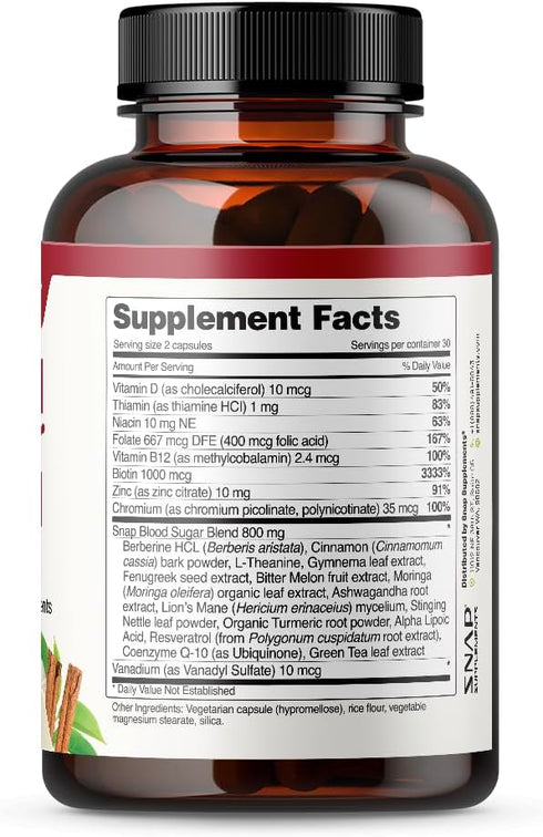 Snap Supplements Blood Sugar Blend, Support Healthy Blood Sugar, 60 Capsules (60 Count)