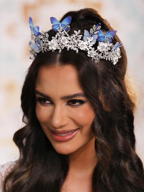 Unicra Silver Butterfly Tiaras and Crowns Leaf Queen Rhinestone Bridal Wedding Tiara Hair Accessories for Women and