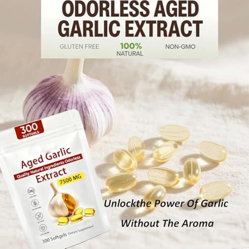 Nchampionba 7500mg B1 B9, Immune 2 300 Softgels1pcs Aged Garlic Extract Capsules, Odorless Garlic Supplements