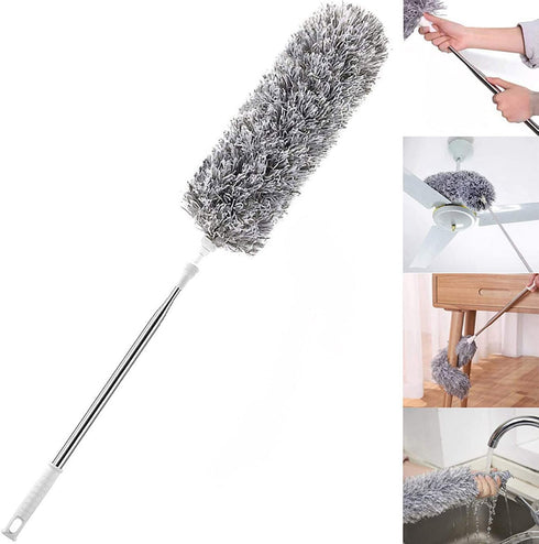 Microfiber Feather Duster - Extendable Pole 30-100 inches, Non-Scratch, Washable for Ceiling, Fan, Furniture Gray
