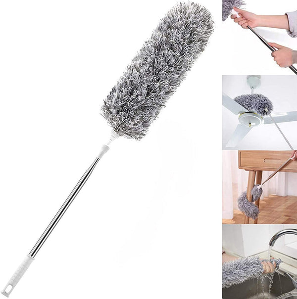 Microfiber Feather Duster - Extendable Pole 30-100 inches, Non-Scratch, Washable for Ceiling, Fan, Furniture Gray