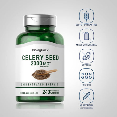 Piping Rock Celery Seed Extract Capsules | 2000mg | 240 Count | Non-GMO, Gluten Free, Concentrated Herbal Supplement