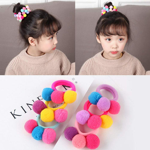 LOVEF 6 Pcs Furball Pompom Ball Elastic Hair Bands - Ponytail Holders, Girls Hair Accessories Gift