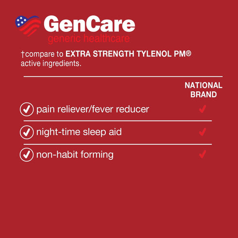 GenCare Extra Strength Acetaminophen PM 500 mg (375 Tablets) | Pain Relief & Sleep Aid for Adults, Non Habit Forming