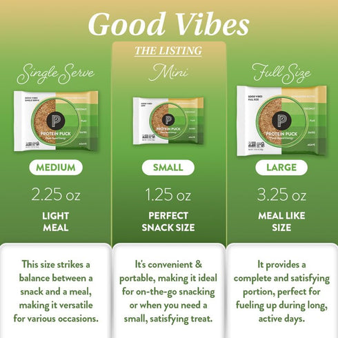 Protein Puck Vegan Protein Bars, Mini Coconut, Dates Flavor Good Vibes, 5g Plant Based Protein, 12 Count