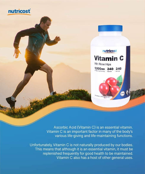 Nutricost Vitamin C with Rose Hips 1025mg, 240 Capsules, Non-GMO Supplement