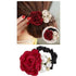 Lawie 6 Pack Colorful Handmade Pearl Rhinestone Rose Flower Hair Bows - Stretchy Rubber Hairbands, Ponytail Holder