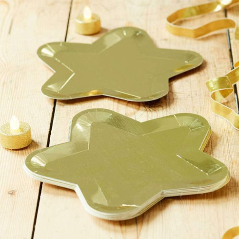 Rgontar 20 Pcs Gold Star Paper Plates, 7 Inch Disposable Pentagram Plates for Party Supplies