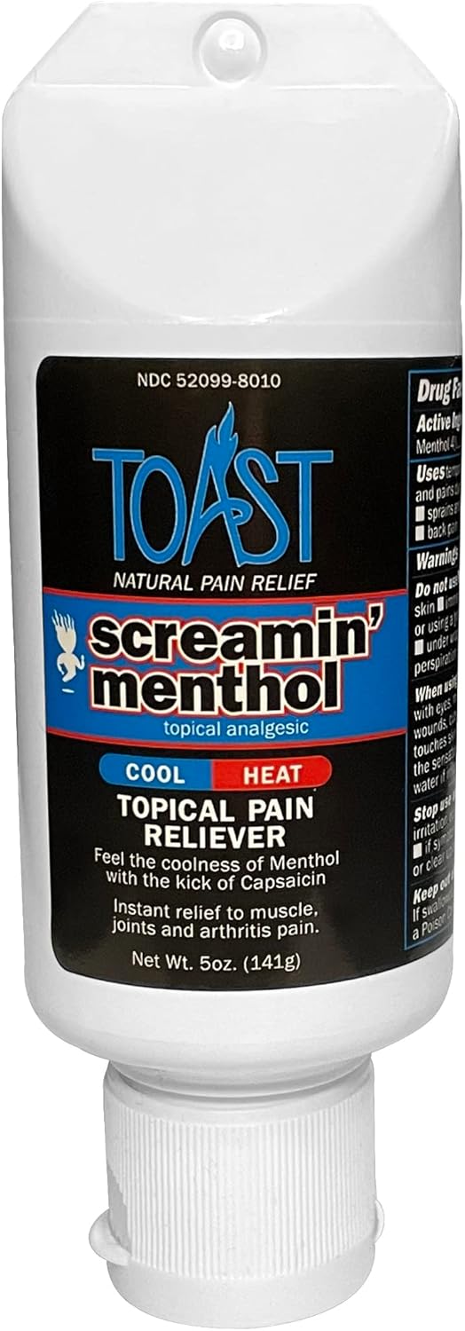Toast Screamin Menthol Cool Heat Cream, Topical Pain Relief for Muscles and Joints, 5 Ounces