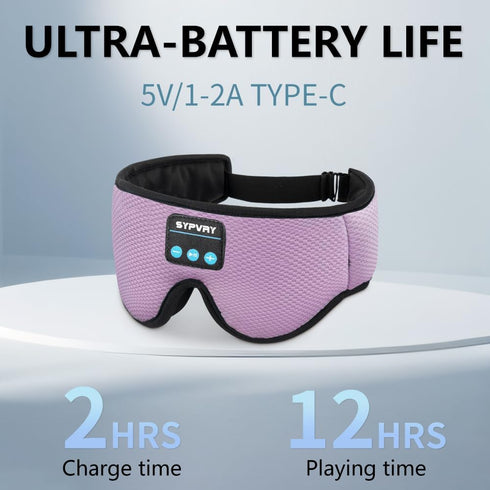 Sleep Mask Bluetooth Headphones, Soft Wireless Headband Eye Mask with Microphone - Purple