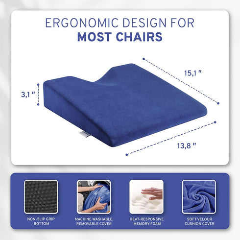 Wedge Pillow for Office Chair and Car Seat Cushion, Medium Firm Memory Foam Seat Pad for Tailbone and Hip Pain Relief