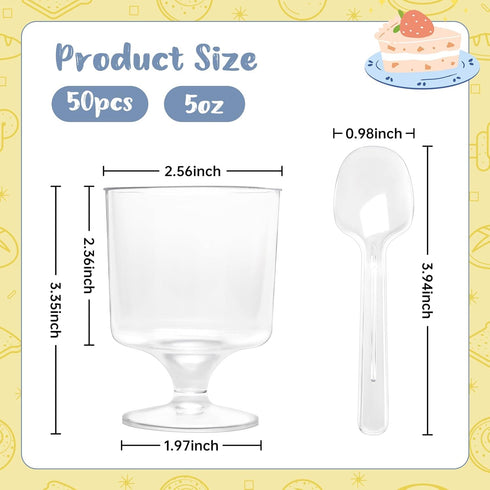 Temmgnie 100 Spoons,5 oz Pcs Clear Plastic Dessert Cups with Mini Disposable Yogurt Parfait Cup,Disposable Appetizer