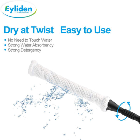 Eyliden Mop with 2 Reusable Heads, Easy Wringing Twist Mop, with 57.5 inch Long Handle, Wet Mops for Floor Cleaning, Commercial Household Clean Hardwood, Vinyl, Tile, and More