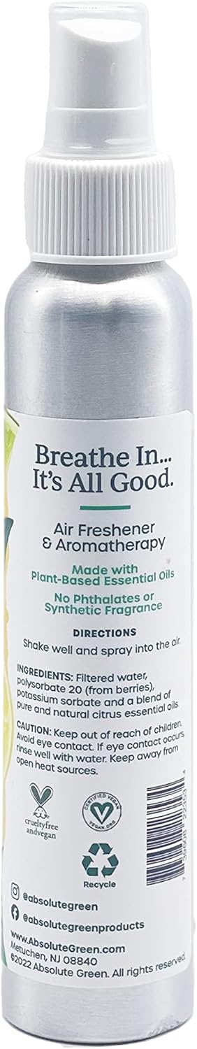 100% Natural Non-Toxic Air Freshener Room Spray, Plant-based, Safe for Home, Food, Kids & Pets, Fresh Citrus