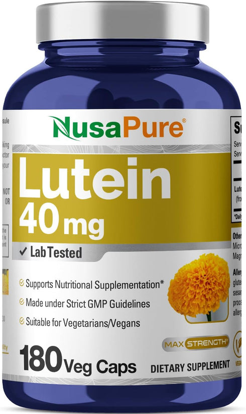NusasPure Lutein 40mg, 180 Veggie Capsules, Non-GMO, Vegan