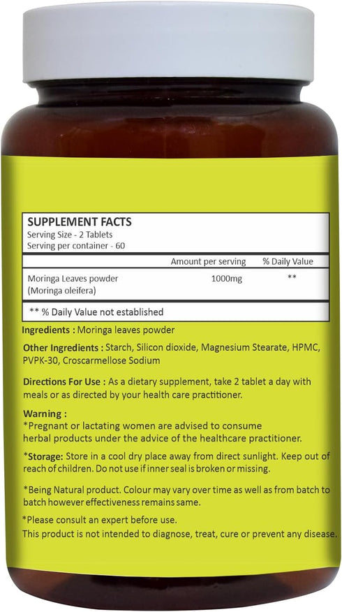 HERBAL HILLS Moringa Tablets, 120 Count (1000 mg)